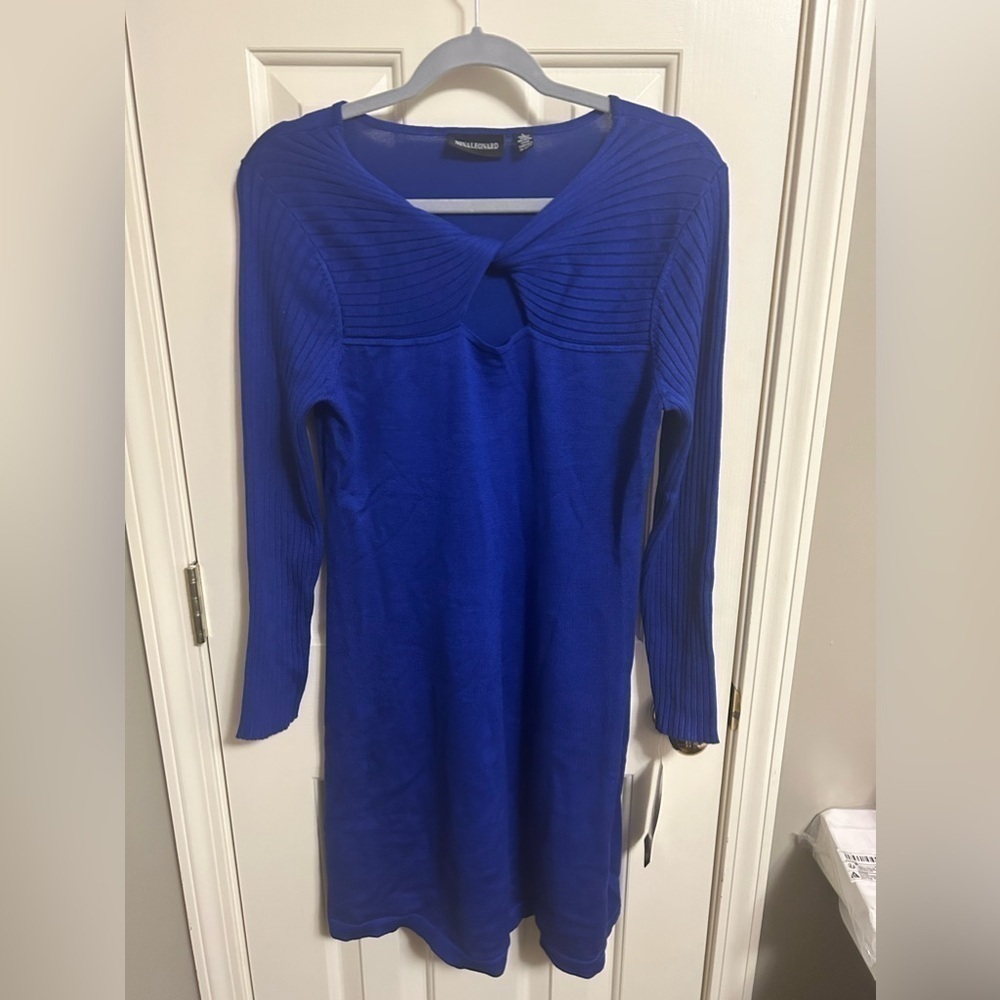 2/$28 Nina Leonard Sweater Dress Women’s Deep Sapphire V-Neck Ribbed Large‎ NWT